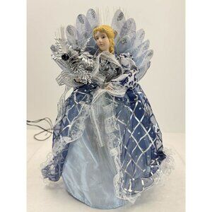 Fiber Optic Light-Up Angel Tree Topper Porcelain Blue Color-changing Christmas